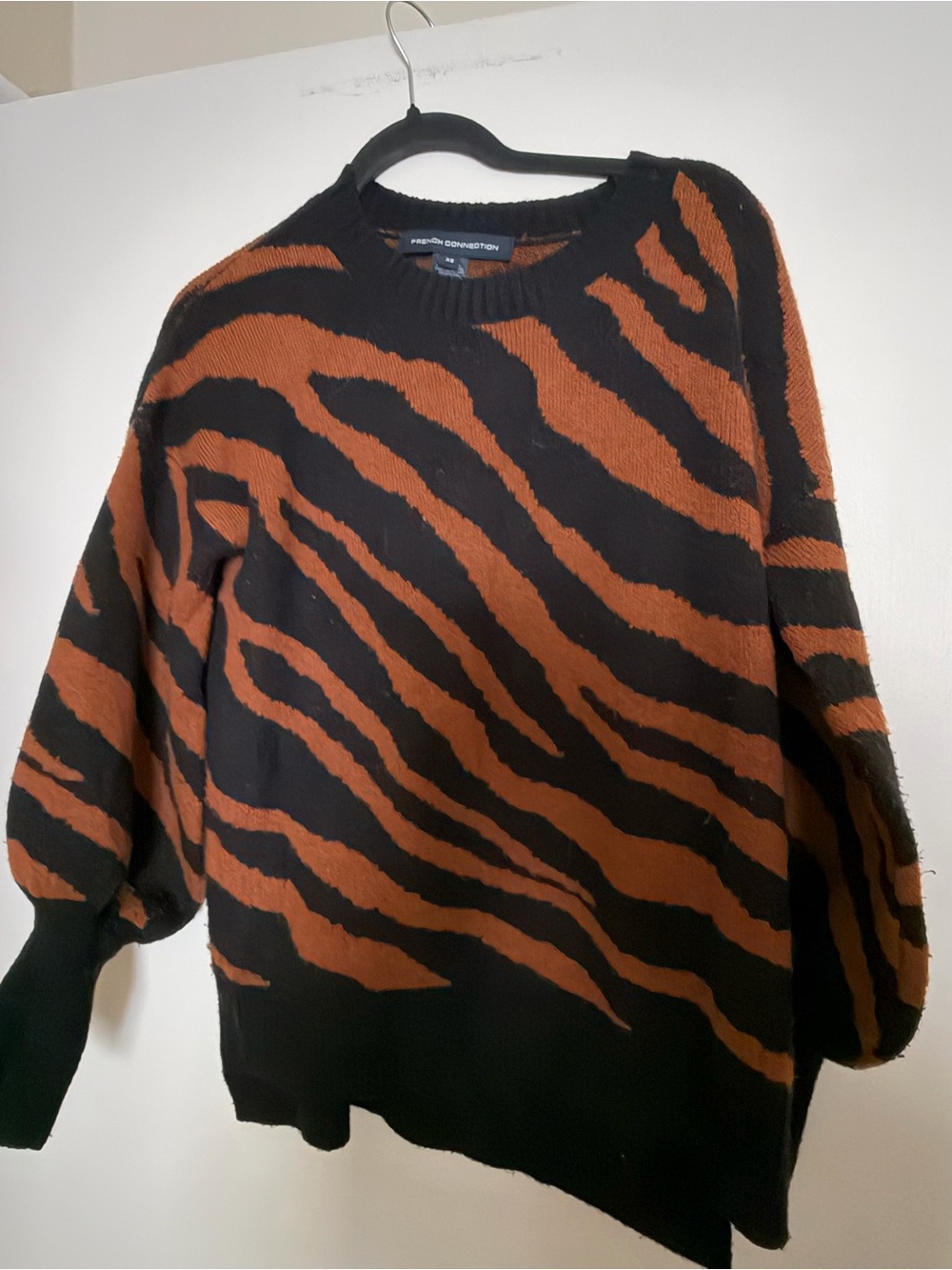 French Connection Black & Rust Animal-Print Crewneck Sweater